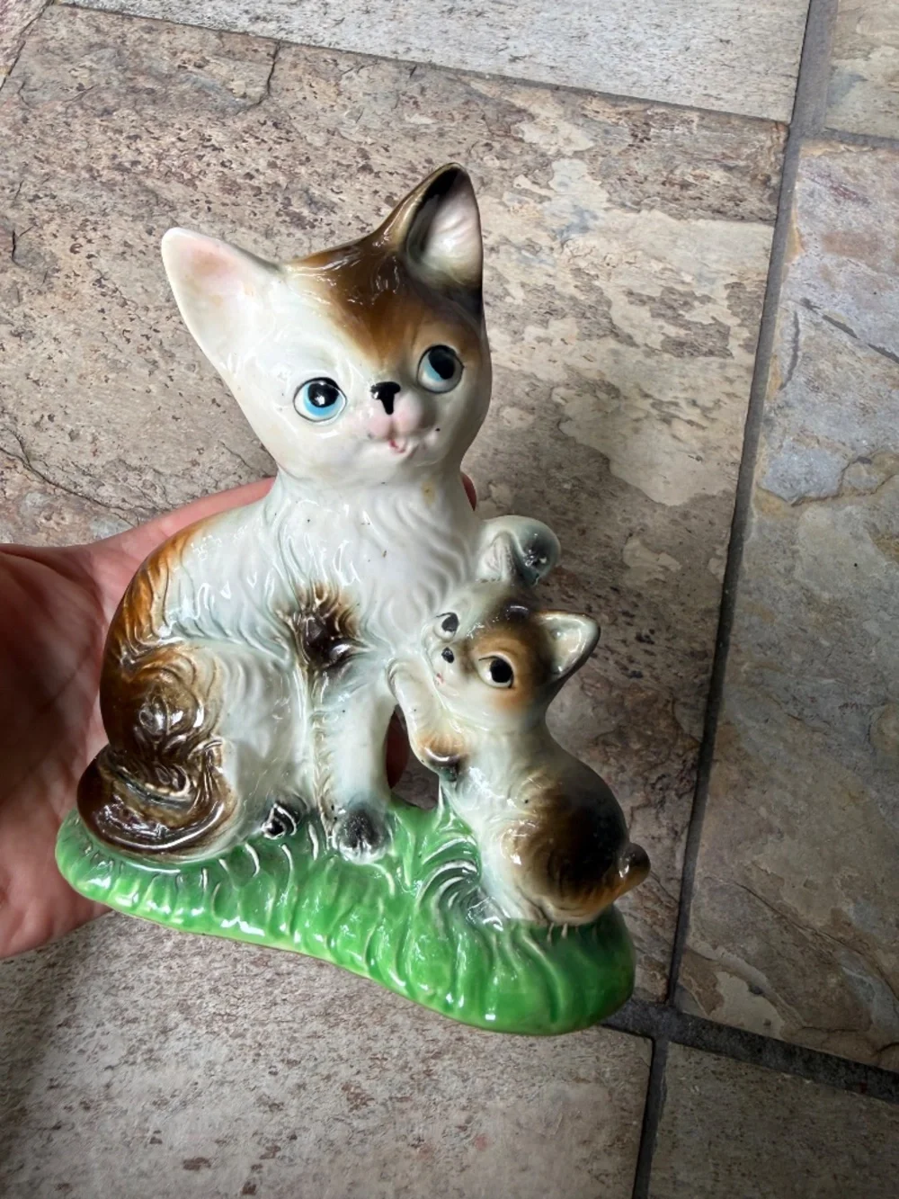 Lot 3 THREE Vintage Cat Ceramic Figurines 70s 80s Siamese & Cat Kitten Nor crest